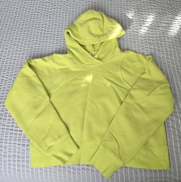 lululemon athletica Tops - Lululemon loungeful cropped fleece hoodie neon